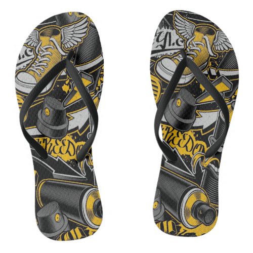 Crezy Music Black Yellow Graffiti Spay all star Flip Flops