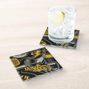 Crezy Music Black Yellow Graffiti Spay All Star Glass Coaster by nonstopshop at Zazzle