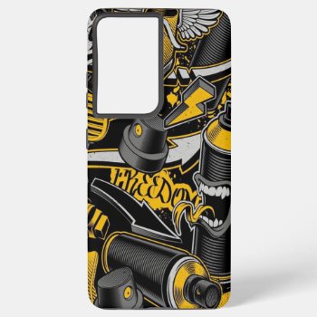 Crezy Music Black Yellow Graffiti Spay All Star Samsung Galaxy S21 Ultra Case by nonstopshop at Zazzle