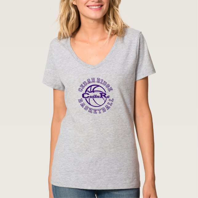 CRHS Basketball Culture Ladies Grey V-Neck T-Shirt (Front)