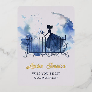 Crib Fairy Watercolor Photo Godmother Proposal Foil Invitation