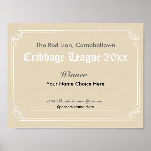 Cribbage Competition Winners Certificate Poster