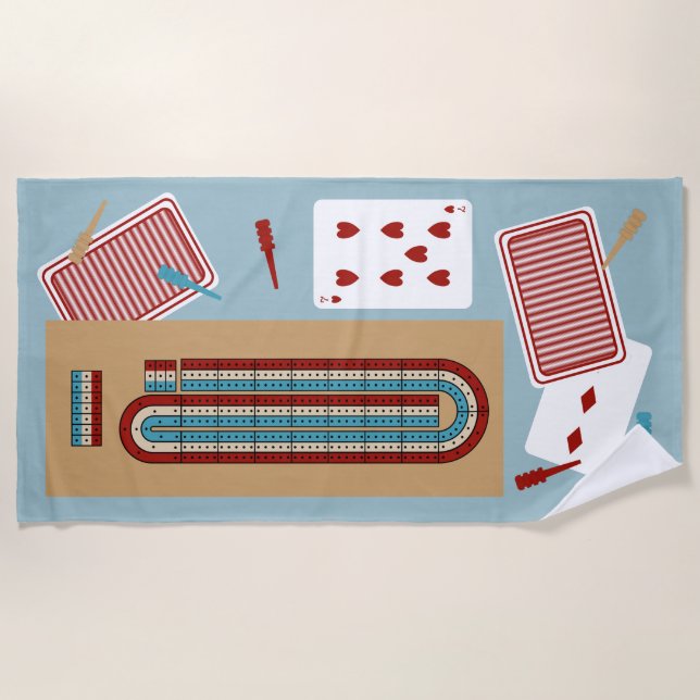 Cribbage Game Board and Playing Pieces Beach Towel (Front)