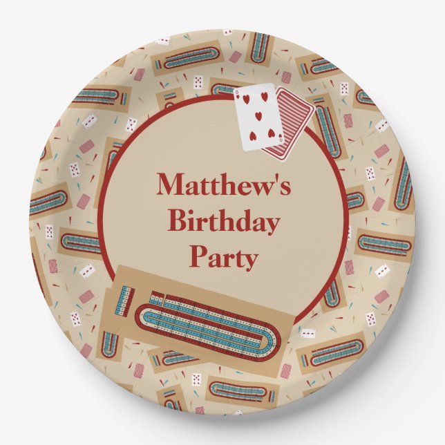 Cribbage Game Themed Personalized Party Paper Plates (Front)