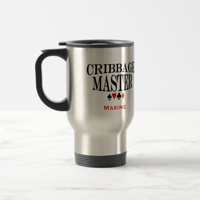 Cribbage Master Personalized with Your Name Travel Mug (Left)