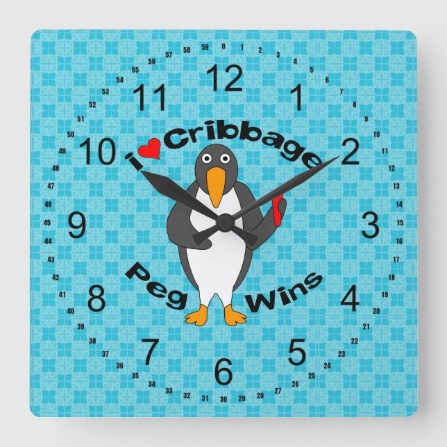 Cribbage Peg Wins Square Wall Clock (Front)