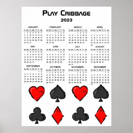 Cribbage Red Black and White 2023 Calendar  Poster