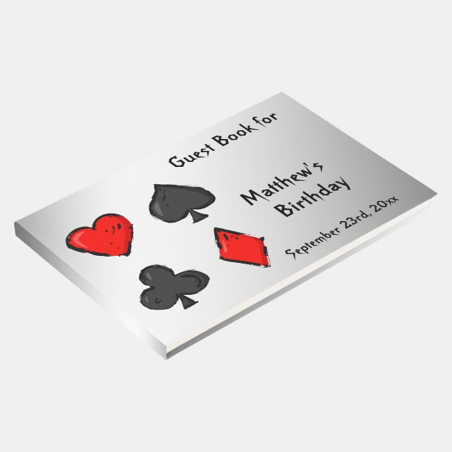 Cribbage Red Black Silver Birthday Guest Book