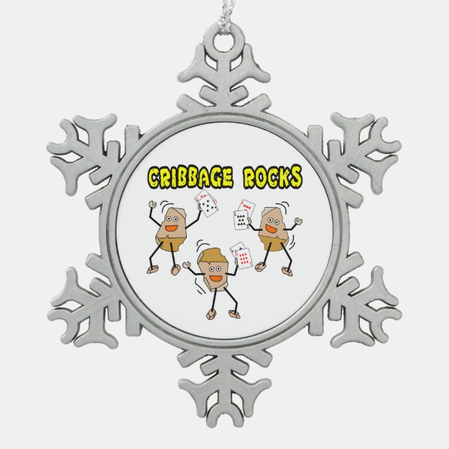Cribbage Rocks Snowflake Pewter Christmas Ornament (Front)