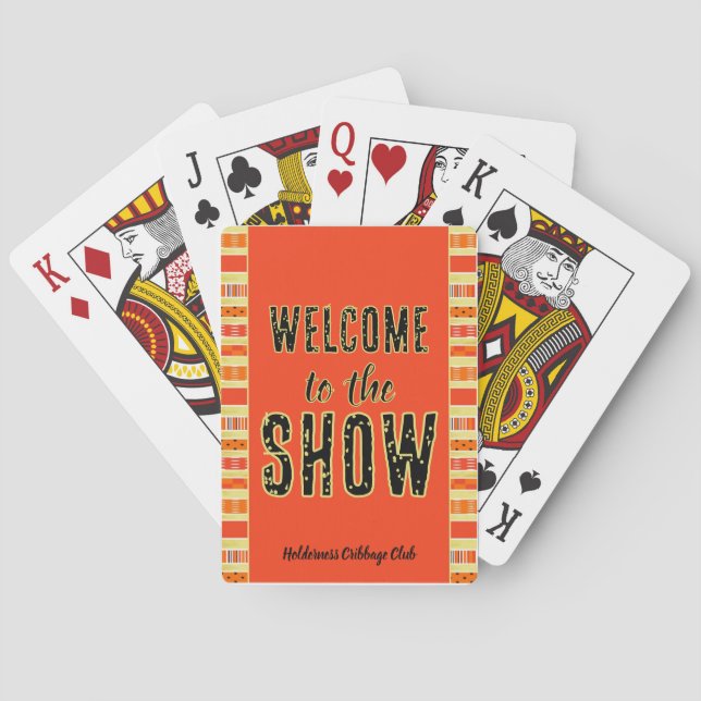 Cribbage Welcome to the Show Personalized Orange Poker Cards (Back)