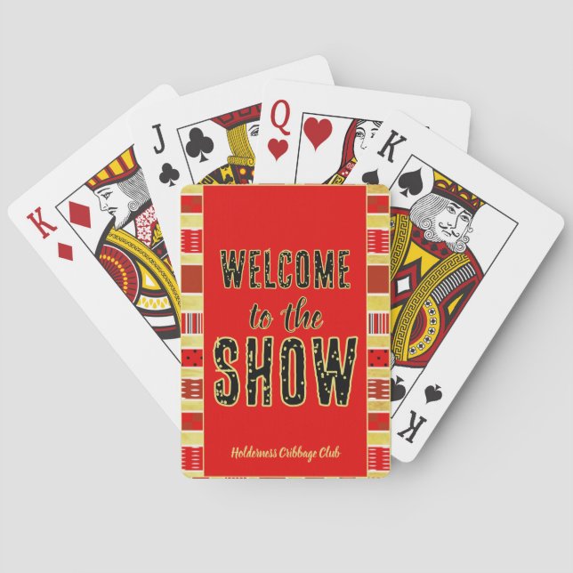 Cribbage Welcome to the Show Personalized Red Gold Poker Cards (Back)