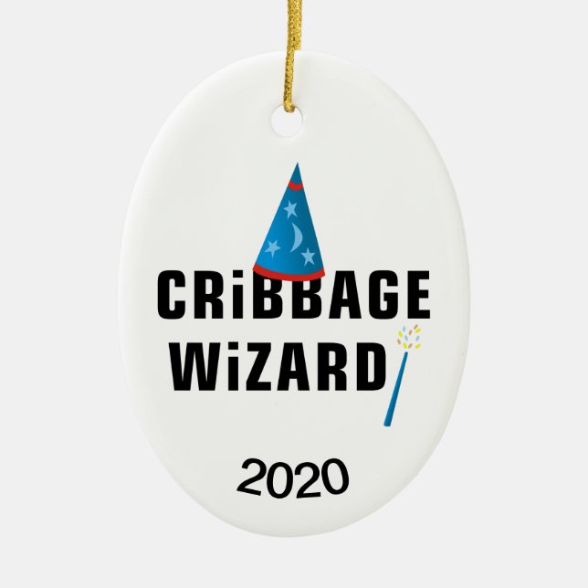 Cribbage Wizard Ceramic Ornament (Front)