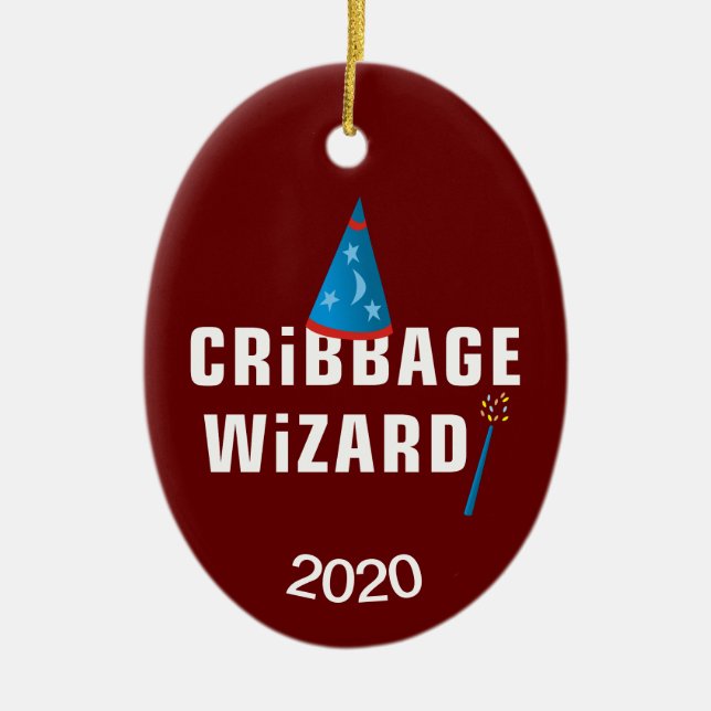 Cribbage Wizard Ceramic Ornament (Front)