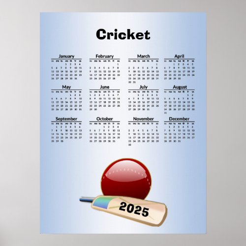 Cricket 2025  Calendar Poster