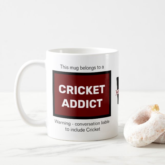 Cricket Addict Add Your Name Monogram Initial Coffee Mug (With Donut)
