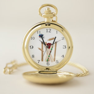 Cricket All Rounder: Wicket, Bats, Ball And Helmet Pocket Watch