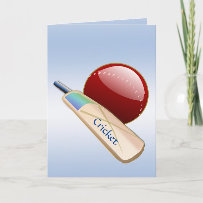 Cricket Ball and Bat Blue Sports Blank Card