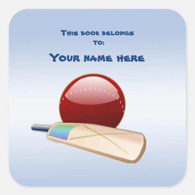 Cricket Ball and Bat Blue Sports Bookplate