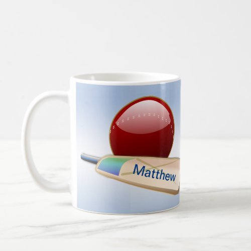 Cricket Ball and Bat Blue Sports Mug