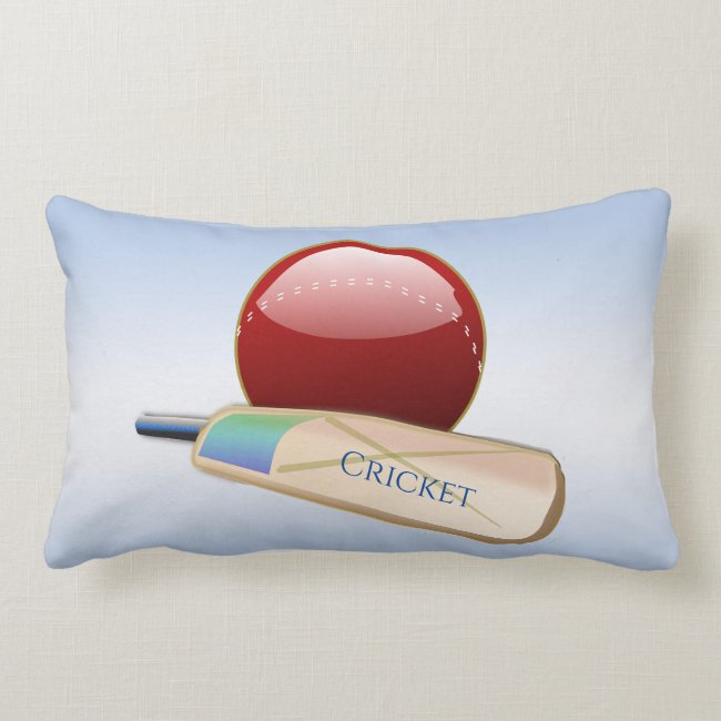 Cricket Ball and Bat Sports Blue Lumbar Pillow