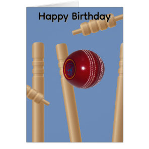 Cricket Ball And Stumps, Birthday Card