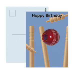 Cricket Ball And Stumps, Birthday Postcard