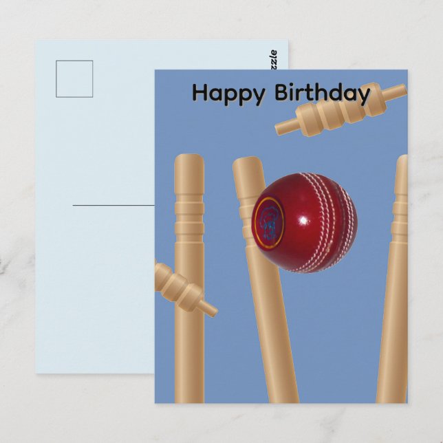Cricket Ball And Stumps, Birthday Postcard (Front/Back)