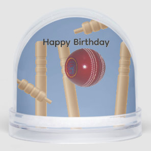 Cricket Ball And Stumps, Birthday Snow Globe