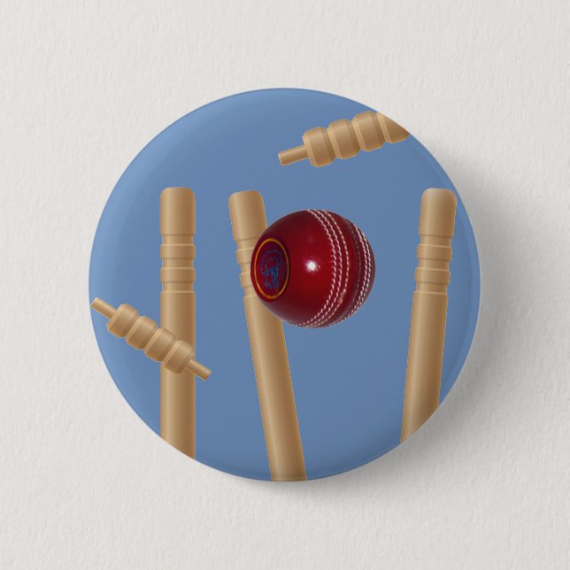 Cricket Ball And Stumps, Button (Front)