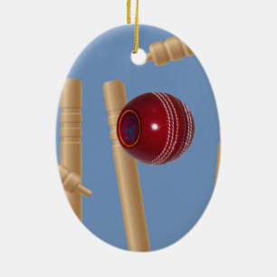 Cricket Ball And Stumps, Ceramic Ornament