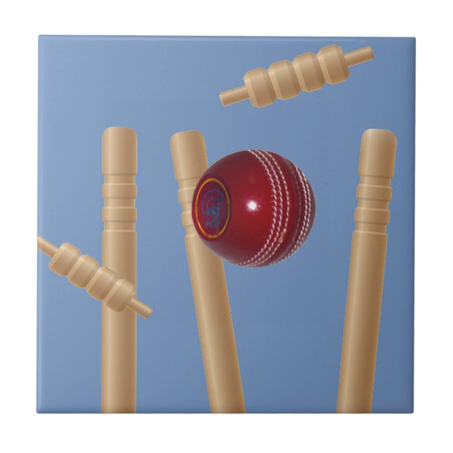 Cricket Ball And Stumps, Ceramic Tile (Front)