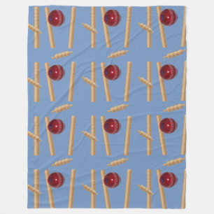Cricket Ball And Stumps, Large, Fleece Blanket