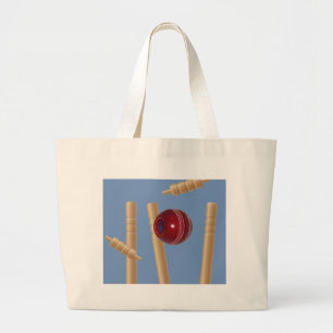Cricket Ball And Stumps, Large Tote Bag
