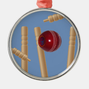 Cricket Ball And Stumps, Metal Ornament