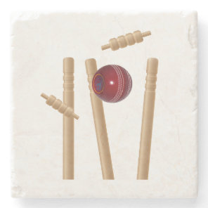 Cricket Ball And Stumps, Stone Coaster