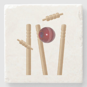 Cricket Ball And Stumps, Stone Coaster