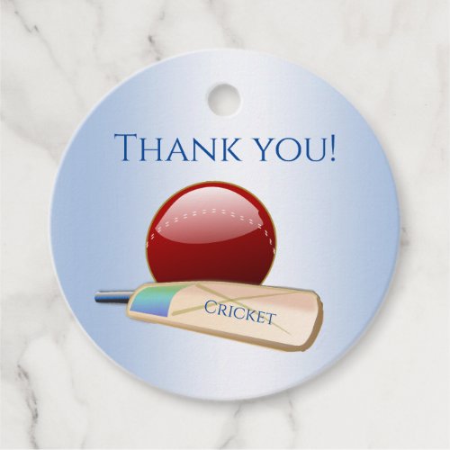 Cricket Ball Bat Blue Thank You Sports Favor Tags