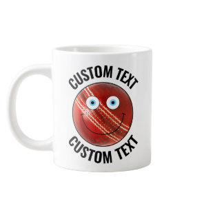 Cricket Ball Custom Happy Face & Personalized Text Giant Coffee Mug
