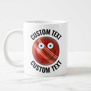Cricket Ball Custom Happy Face & Personalized Text Giant Coffee Mug