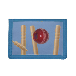 Cricket Ball Hitting The Stumps, Tri-fold Wallet