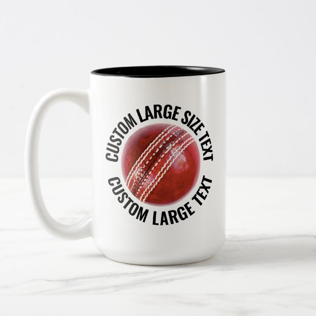 Cricket Ball & Large Text BLACK 15oz Custom Two-Tone Coffee Mug (Left)