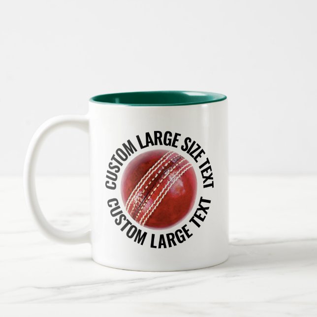Cricket Ball & Large Text HUNTER GREEN 11oz Custom Two-Tone Coffee Mug (Left)