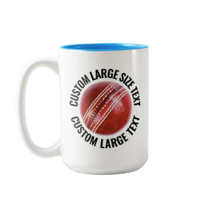 Cricket Ball & Large Text LIGHT BLUE 15oz Custom Two-Tone Coffee Mug