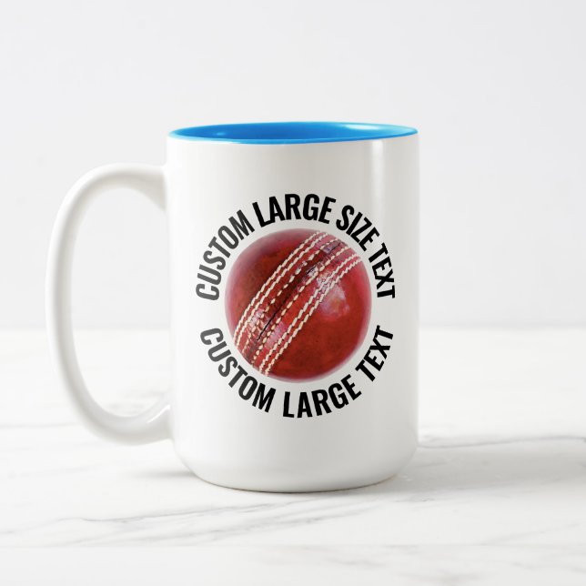 Cricket Ball & Large Text LIGHT BLUE 15oz Custom Two-Tone Coffee Mug (Left)