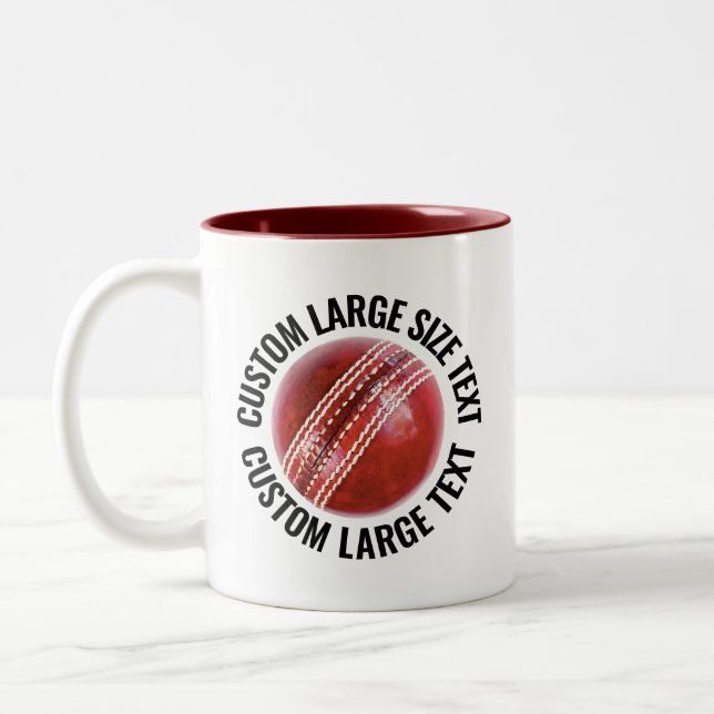 Cricket Ball & Large Text MAROON 11oz Custom Two-Tone Coffee Mug (Left)