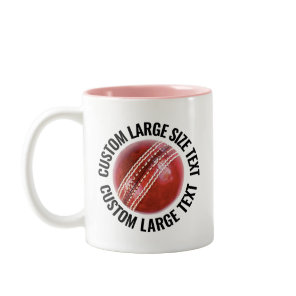 Cricket Ball & Large Text PINK 11oz Custom Two-Tone Coffee Mug