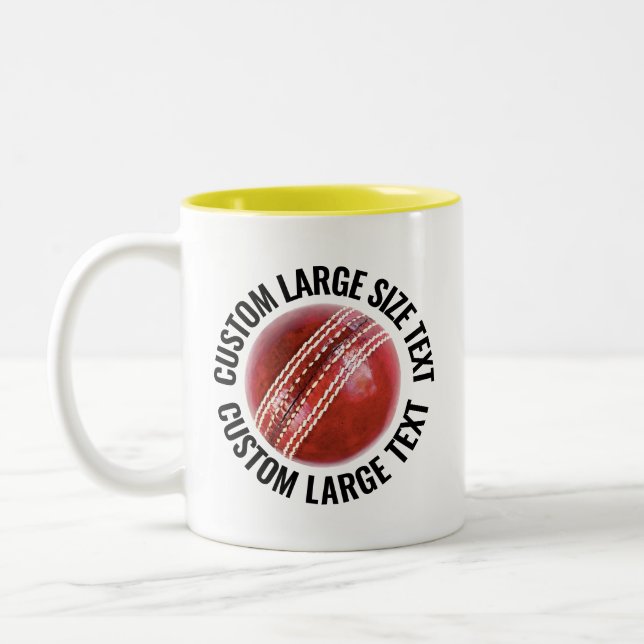 Cricket Ball & Large Text YELLOW 11oz Custom Two-Tone Coffee Mug (Left)