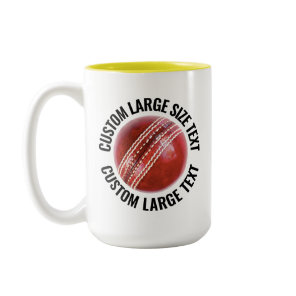 Cricket Ball & Large Text YELLOW 15oz Custom Two-Tone Coffee Mug