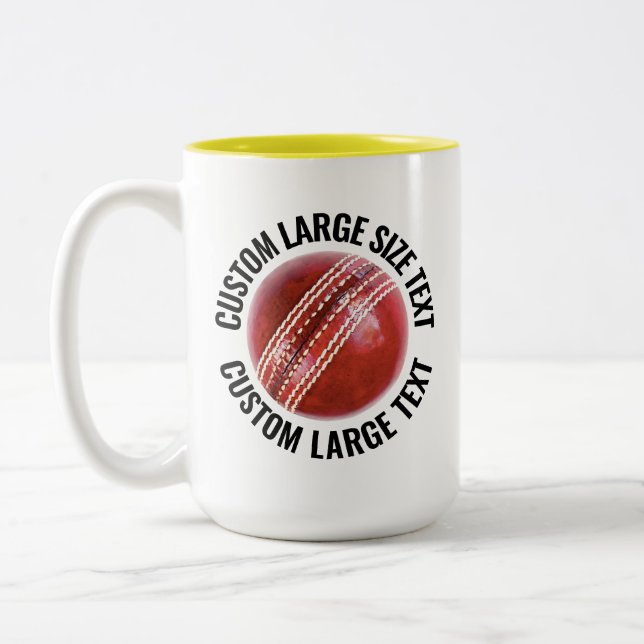 Cricket Ball & Large Text YELLOW 15oz Custom Two-Tone Coffee Mug (Left)