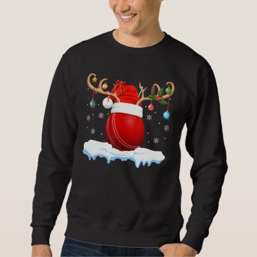 Cricket Ball Lover Reindeer Santa Hat Cricket Chri Sweatshirt